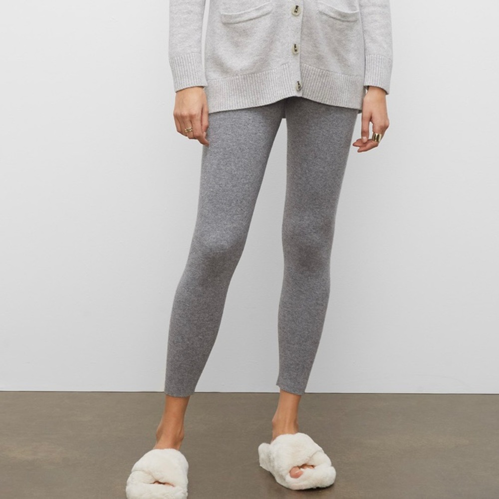 Club Monaco Silver Metallic Wool Leggings in Grey Blue size Medium Knit Ribbed